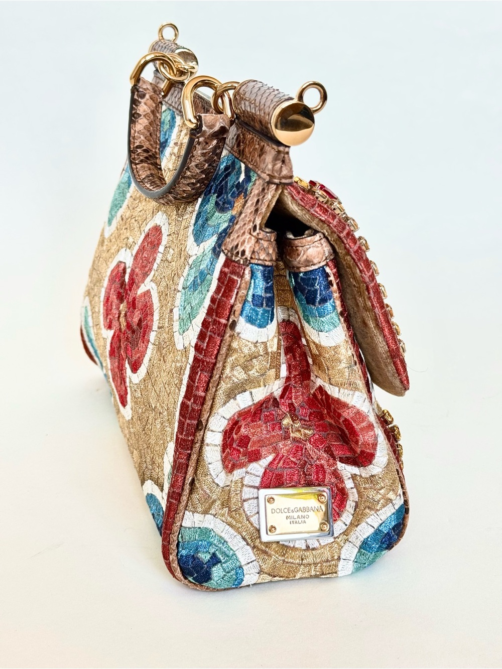 Dolce & Gabbana Opulently Embroidered Miss Sicily Bag with Python and Crystals - Picture 3 of 14